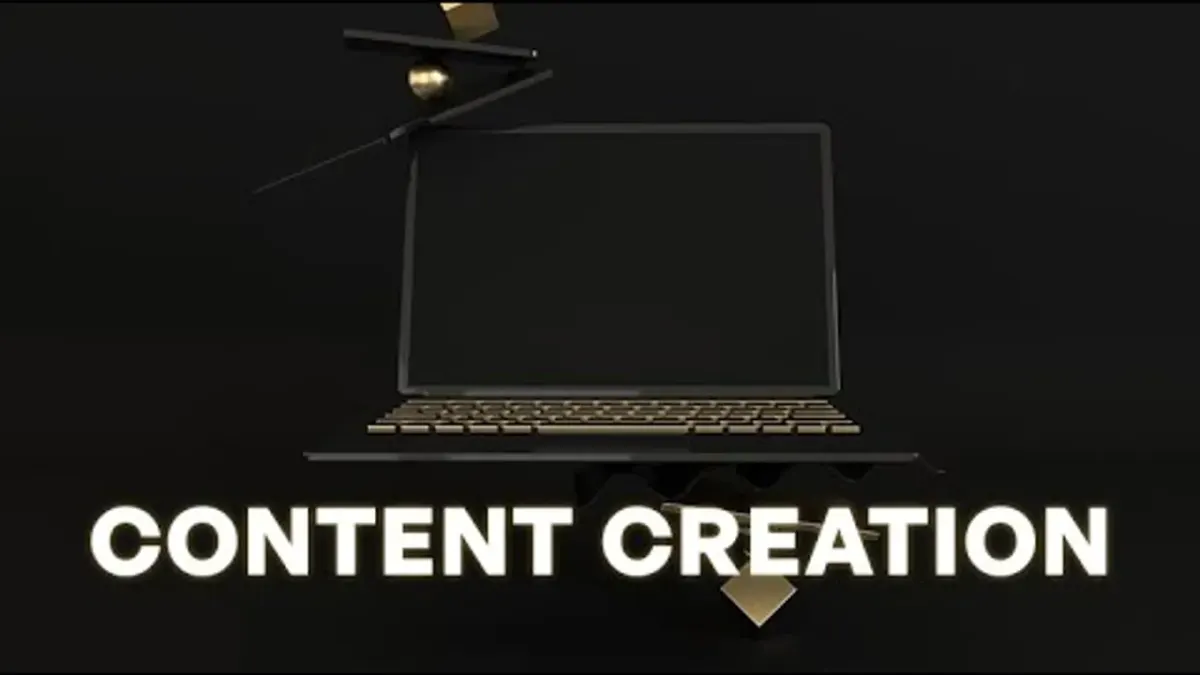 The Real World Content Creation campus title card with a laptop on a dark background