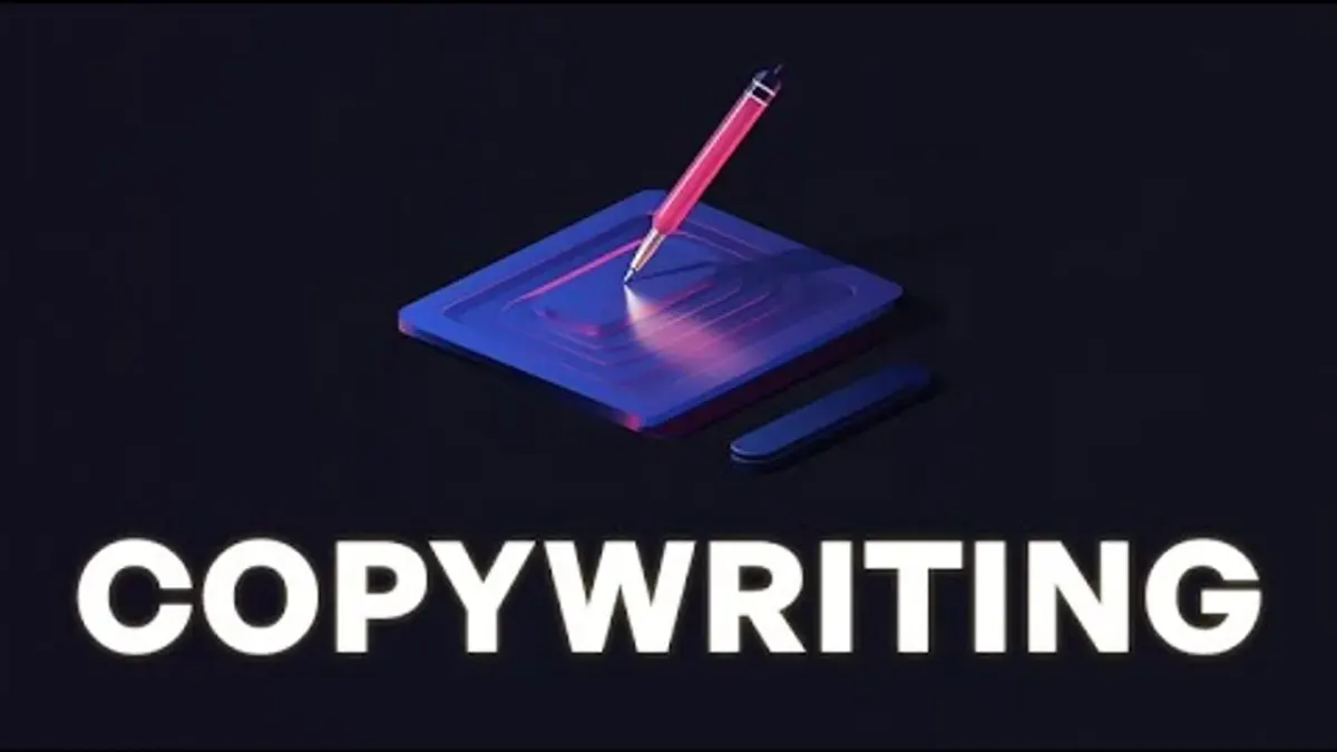 The Real World Copywriting campus title card with a pen writing on a pad