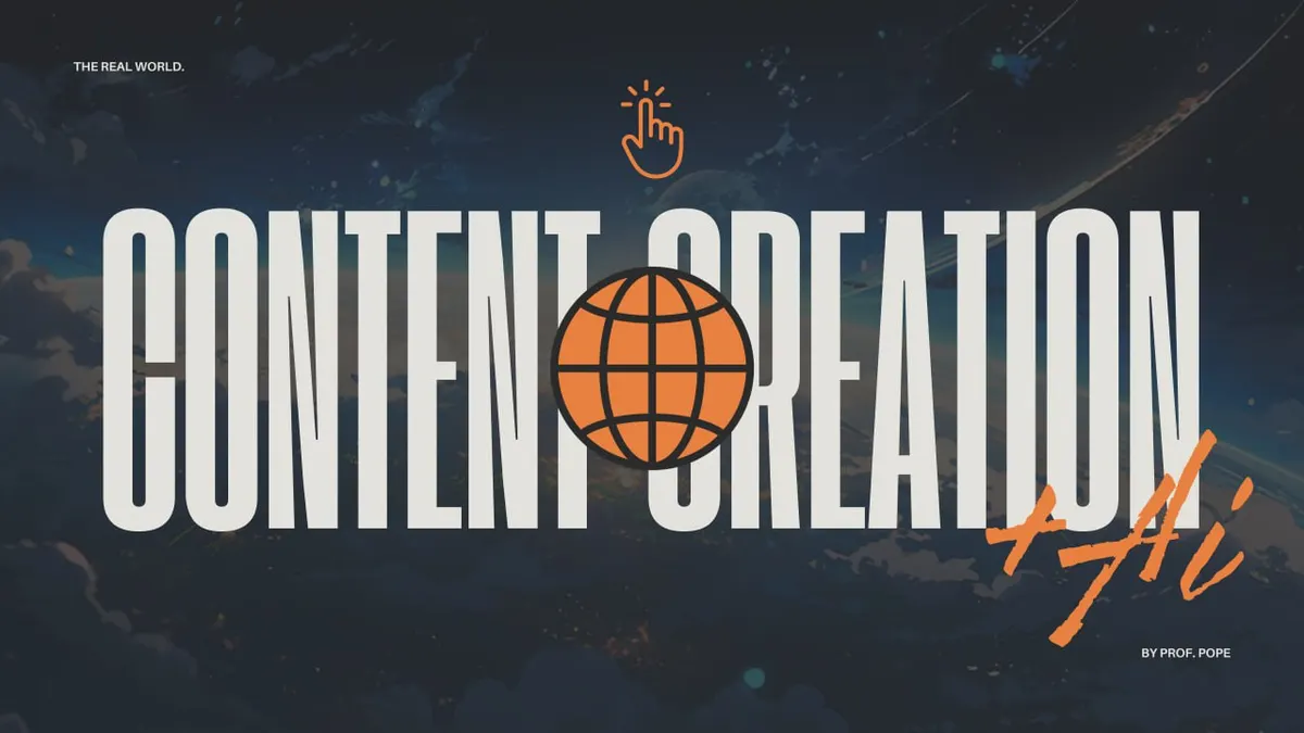 The Real World Content Creation + AI campus banner with an orange globe over a night sky