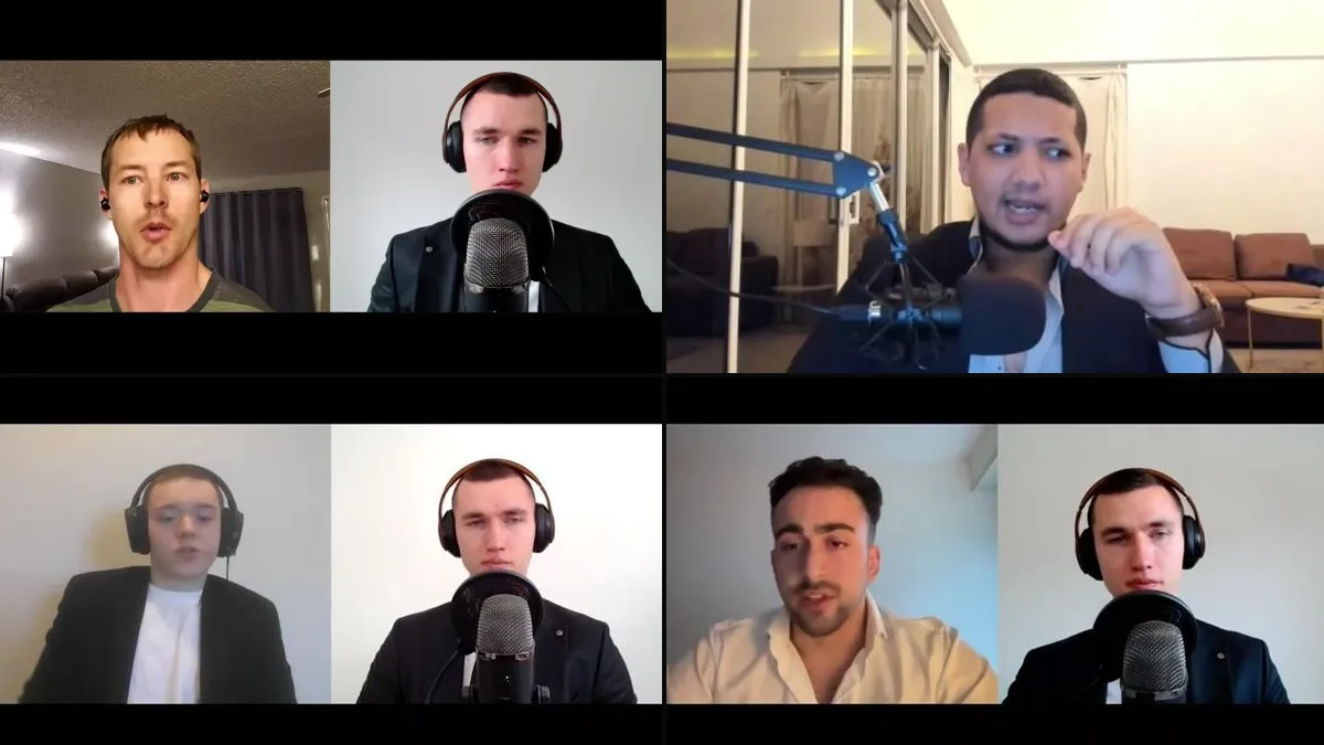 Stills from four of The Real World's student interview videos, with Austin, Saad, Mathew and Danial