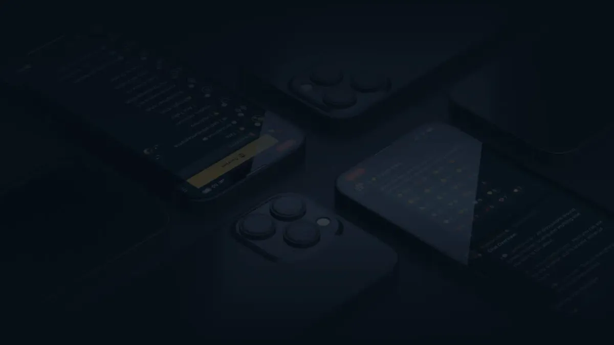 Phones showing The Real World app course list and chats on a dark background