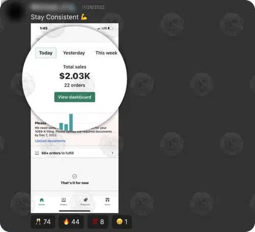 Shopify: $2.03K total sales, 22 orders