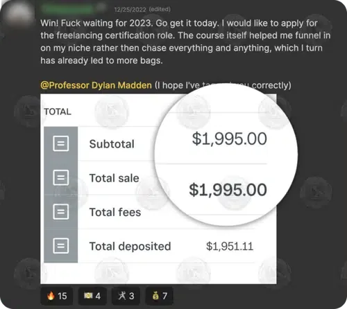 Payout: $1,995.00 total sale, $1,951.11 deposited, from freelancing