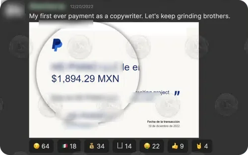 PayPal: $1,894.29 MXN, a first copywriting payment