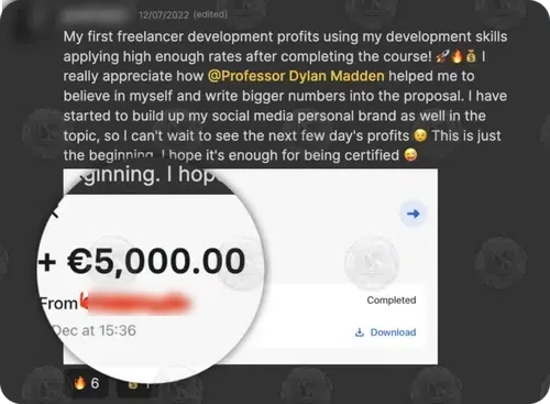 Payment received: €5,000.00 for freelance development