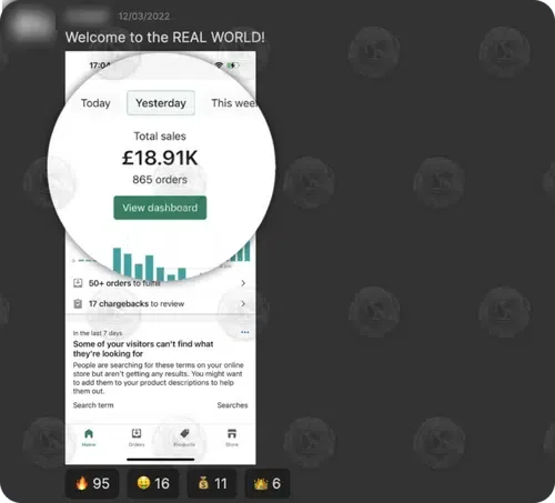 Shopify: £18.91K total sales, 865 orders